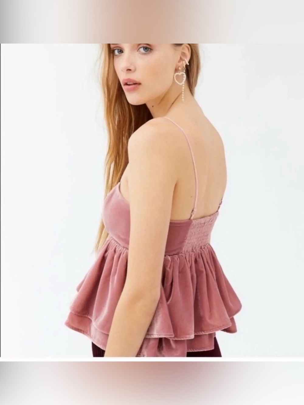 NWT Cami Urban Outfitters Olivia Velvet Tiered Peplum Sz M Dusty Rose